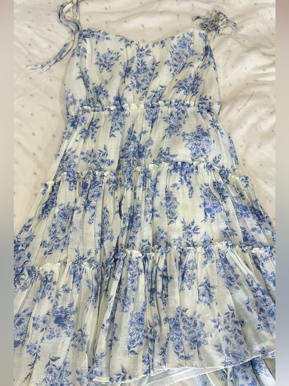 Blue Floral Tiered Sundress with Tie Straps